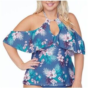 NWT RAISINS CURVE Haleiva Shea Tankini Floral Flared Hemline Top Plus Size 16W